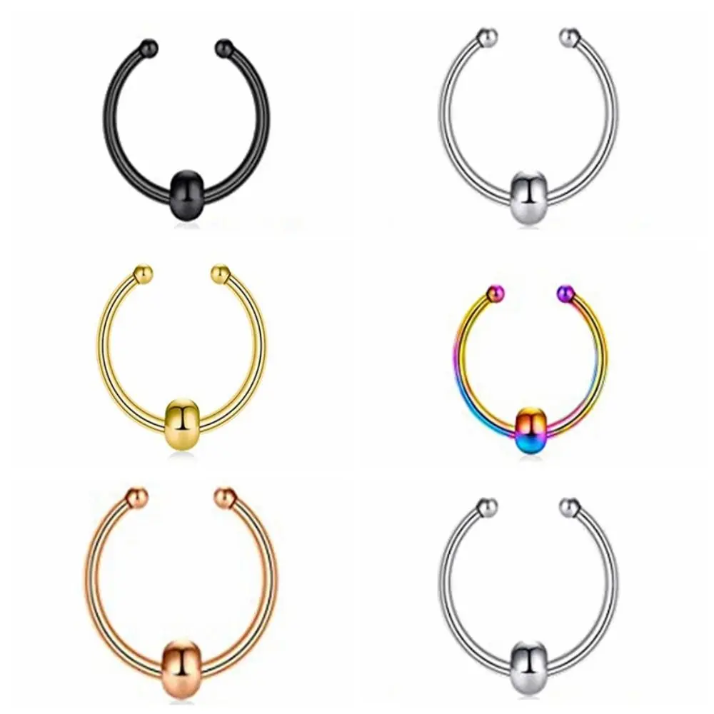 Punk Metal Fake Nose Septum Rings Bead Non Piercing Body Non Piercing Jewelry Multicolour Party