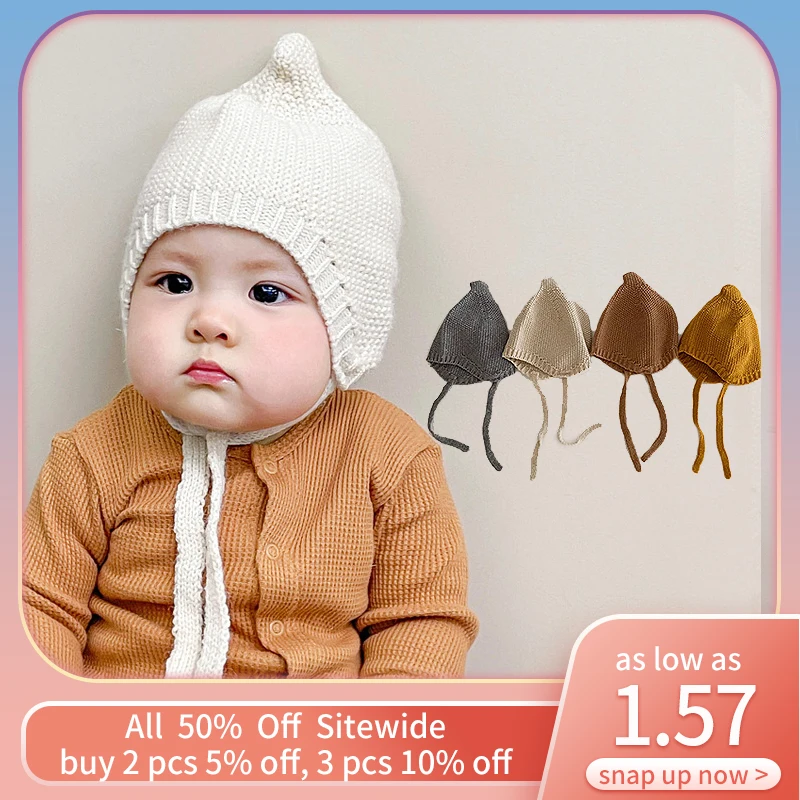 

Зимняя теплая детская шапка для защиты ушей, однотонная шапка-пустышка для младенцев, шерстяные вязаные шапки для мальчиков и девочек от 3 до 12 месяцев, детские шапочки, капот