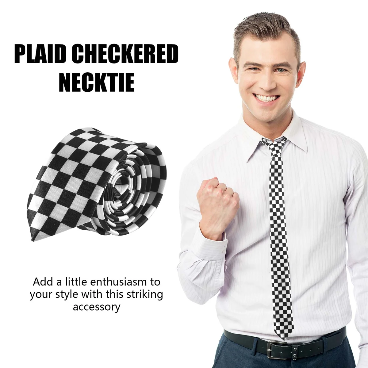 

DIDI Mens Black White Plaid Checkered Necktie Neck Tie