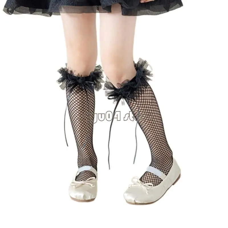 4 × 7D الدانتيل الدانتيل الجوارب الحلو للأطفال الذين يعانون من تقليم القوس الجميل ، وجوارب بطول العجل الأوسط للحفلات والزي غير #5