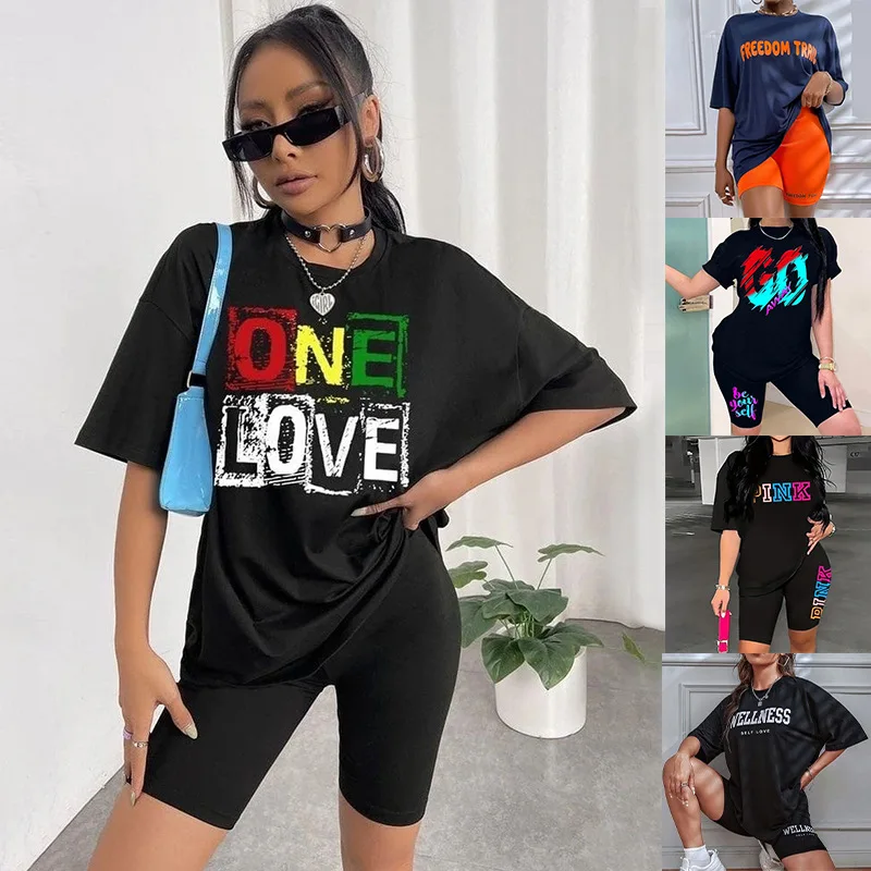 Camiseta y pantalones cortos ajustados para mujer, pijamas sueltos informales elásticos y transpirables, ropa de casa de moda para mujer, verano, 2