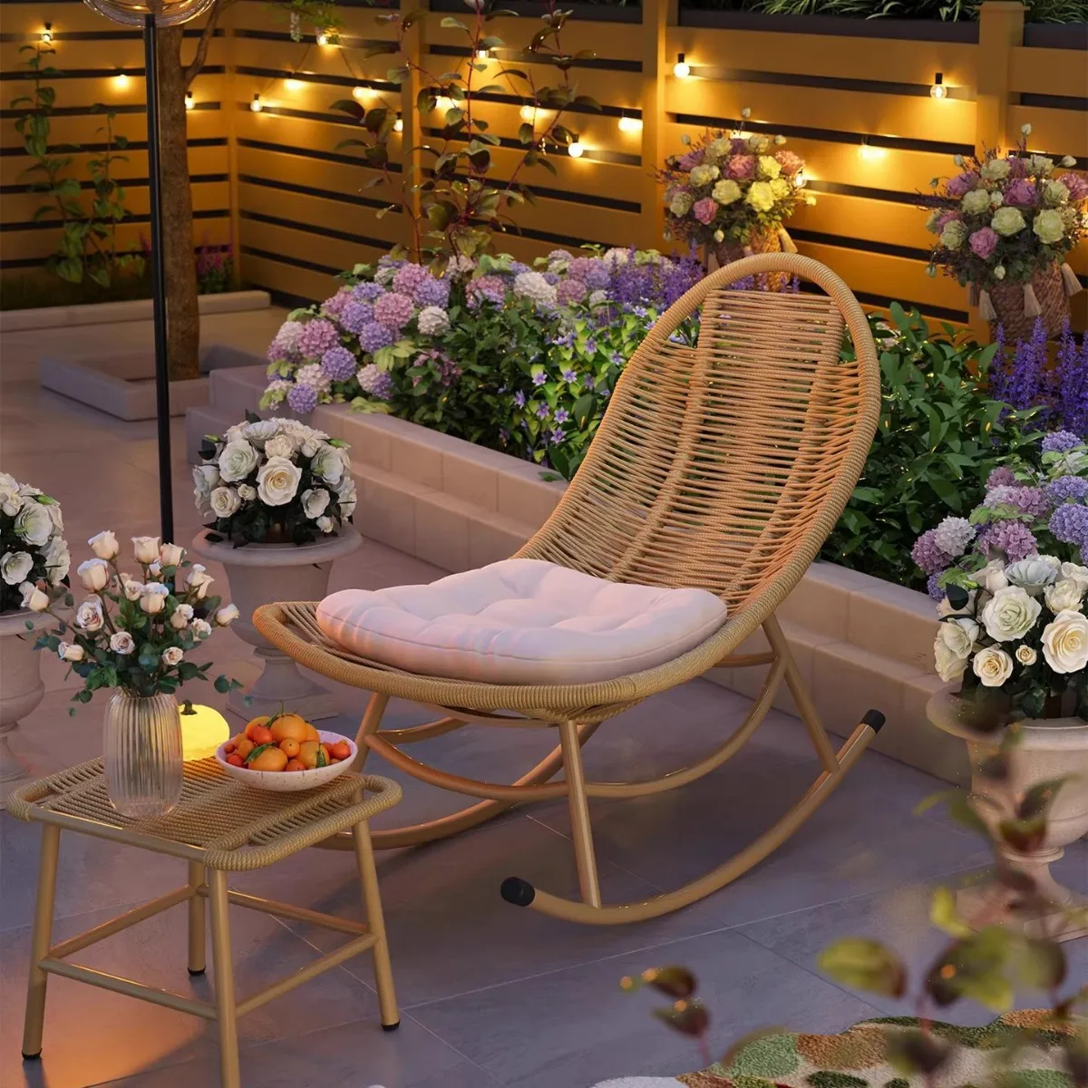 HYS Balcony Rattan Chair Leisure Rocking Man Metal Disassembly and Assembly Household Modern Simple and Comfortable Lounge Chair