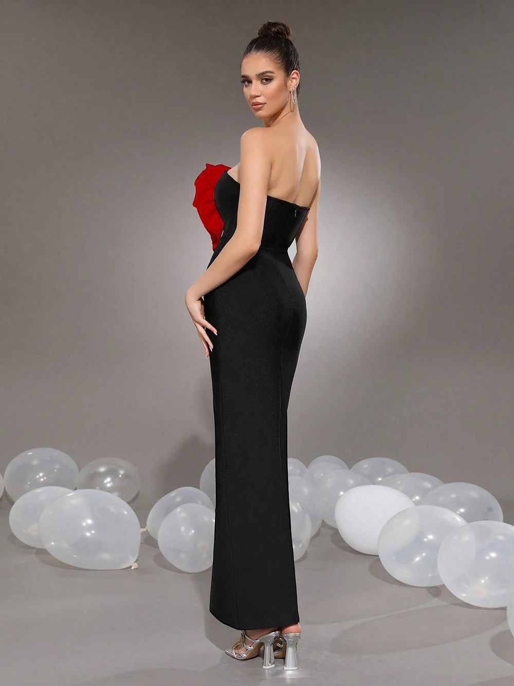 Modphy Elegant 3D Flowers Bodycon Prom Gowns Sexy Strapless Backless Party Bandage Dress Summer Long Evening Dress