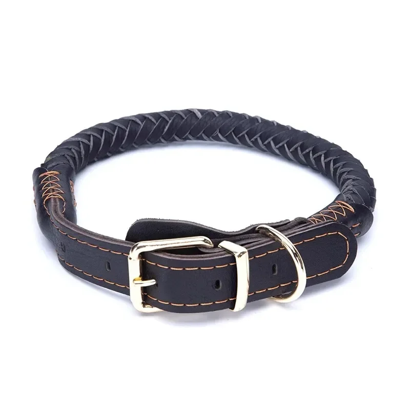 Cowhide Pet Dog Medium and Large Collar Adjustable Bulldog Neck Leash