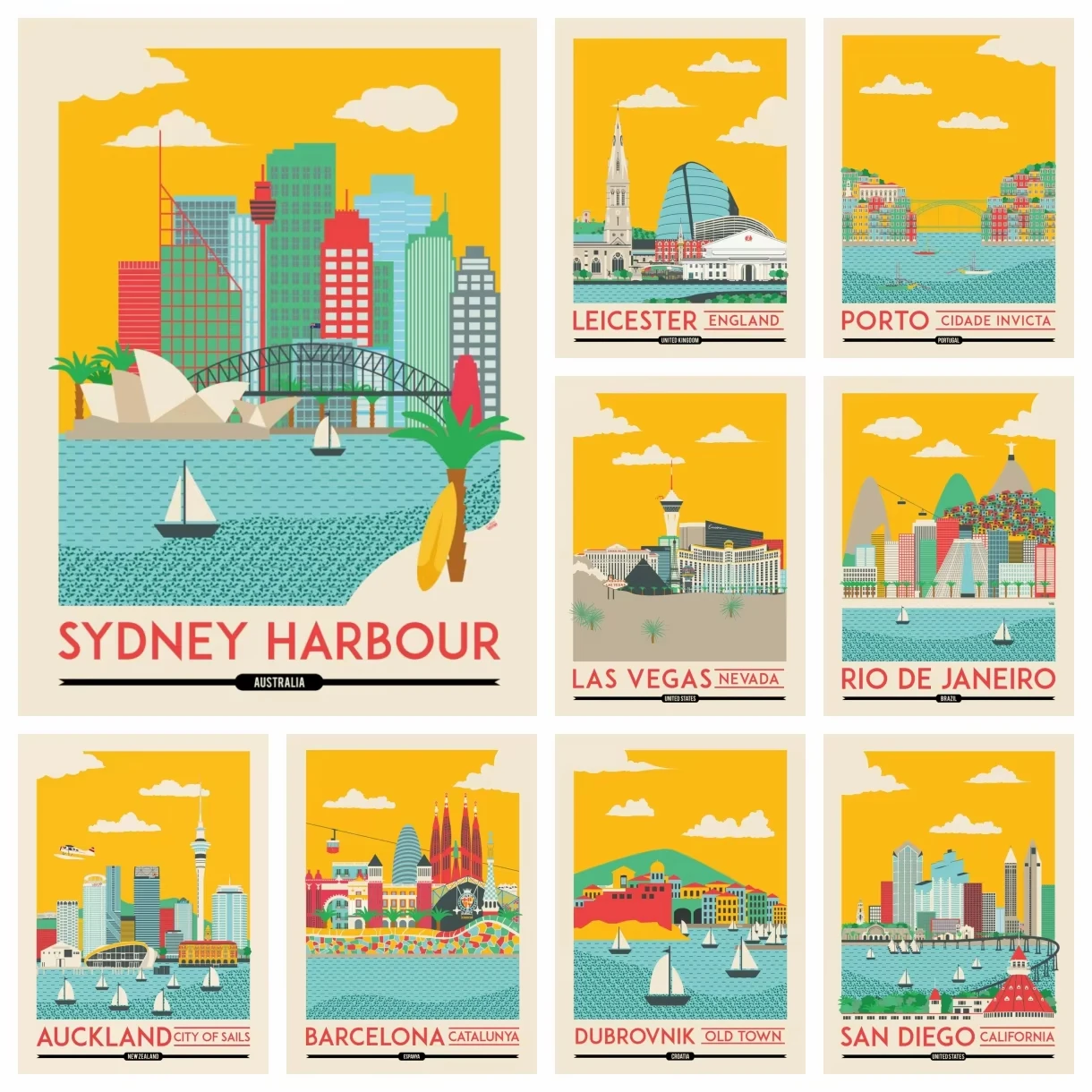 Vintage Stadt DIY Diamant-Malerei-Sets Bristol Singapur Marseille Venedig Sydney Stickerei Mosaik Kreuzstich Heimdekoration