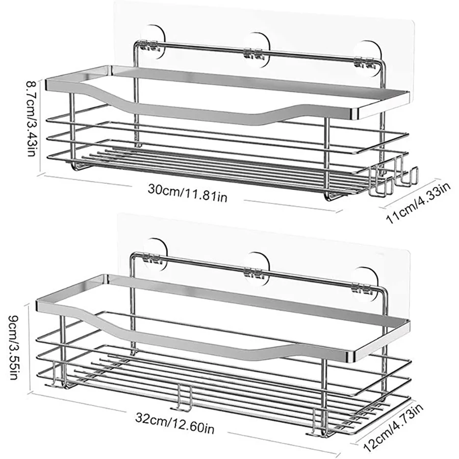 2 Pcs Rustproof Stainless Steel Bathroom Organizer with 5 Hooks,Large Capacity,No Drilling,Suitable for Bathroom Storage