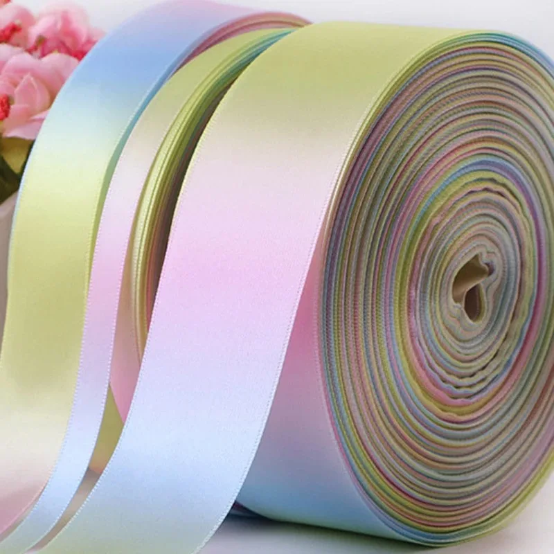 9/13//19/25/38/50/75mm (5Yard/lot) Gradient Colors Rainbow Printed Grosgrain Ribbon Headwear Hair Bow Diy Party Decor Ribbon