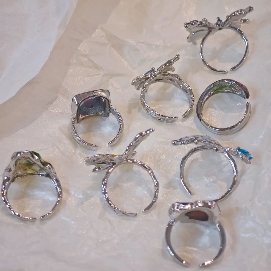 3337 بالجملة الملونة المجففة زهرة الفراشة زهرة خاتم خمر اليدوية زهرة حقيقية حلقة مفتوحة هدية عيد الميلاد عيد ميلاد #6