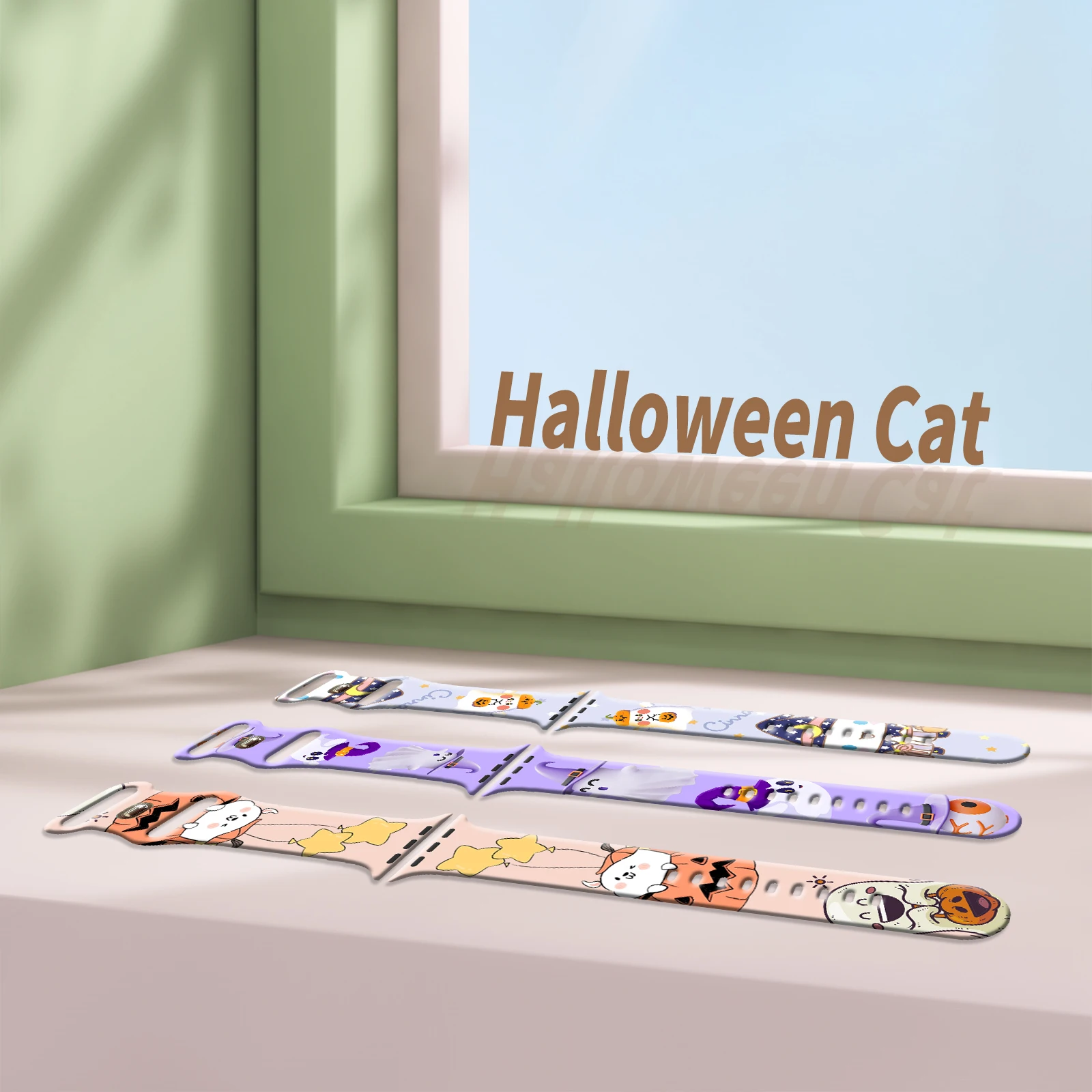 

Halloween Cat Strap for Apple Watch 11 10 9 8 7 Silicone Band Replaceable Bracelet for iWatch49mm 44mm 42mm 38mm Watchband
