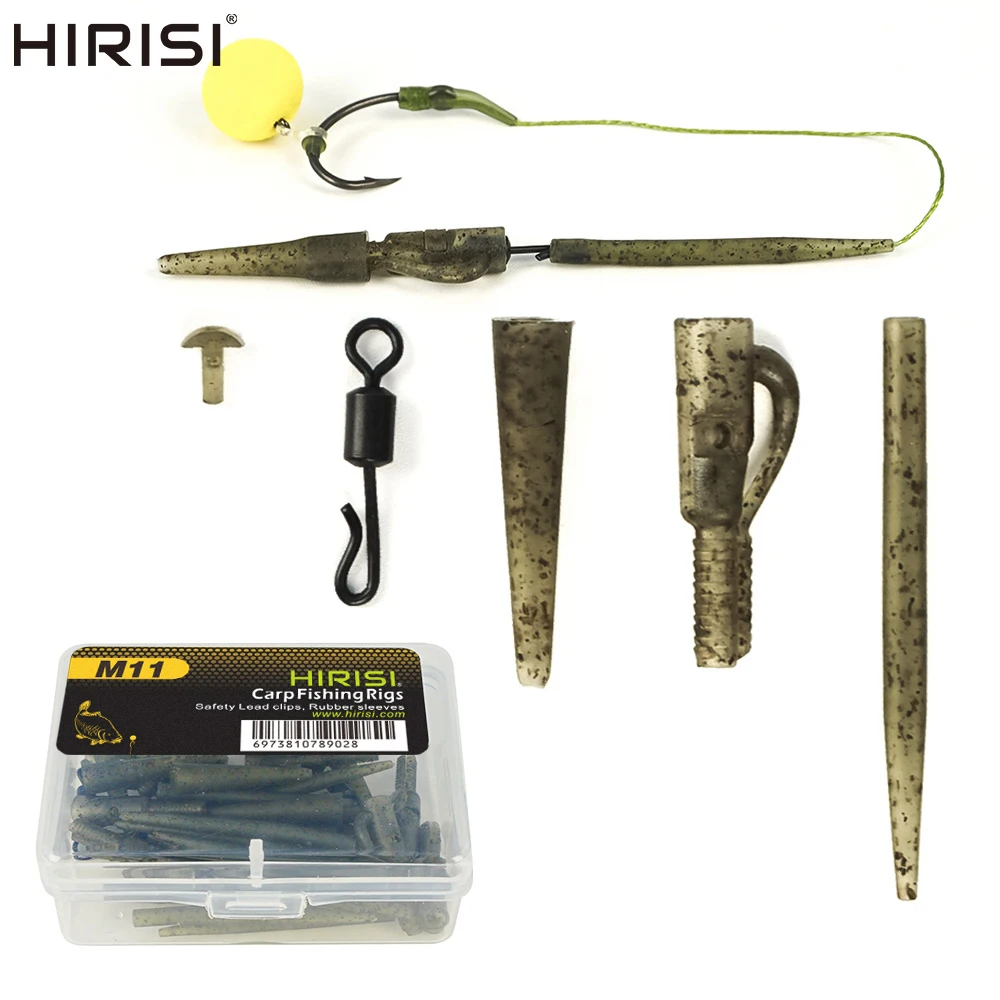 Image of Hirisi Schnellwechsel-Karpfenrig-Set 40 Stück Sicherheits-Bleiclips + Anti-Tangle-Hülsen & Wirbel M11 Angelzubehör