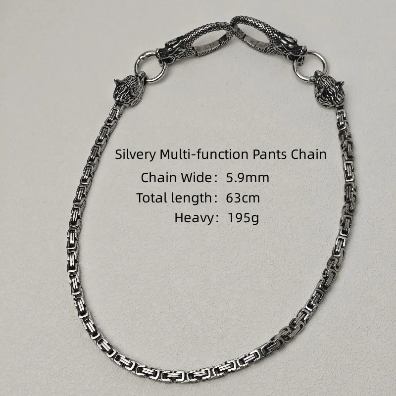Retro Stainless Steel Wolf Head Mens Pants Chain The Orient Divine Dragon Keychains luxurious Fashion y2kPants Chain Accesories