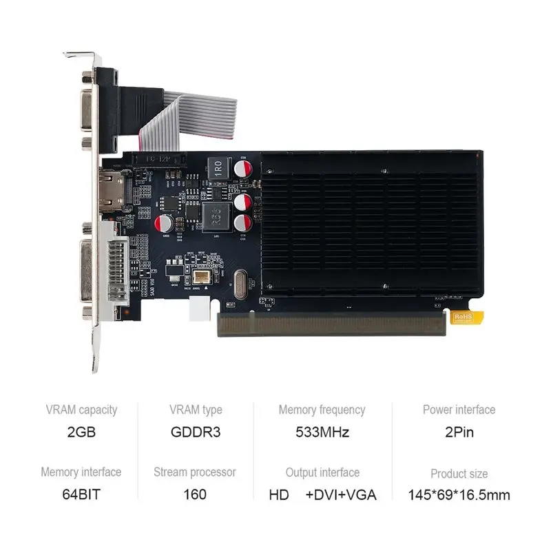 Reliable-R5 230 VGA Card For Amd Radeon 2GB GDDR3 64 Bit 533Mhz Graphic Cards For DVI,R5 230 VGA Card For Amd Radeon 2GB GD