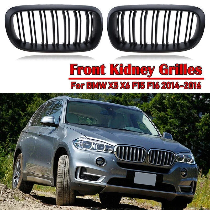 

Matte Black Front Bumper Kidney Grilles For BMW F15 X5 F16 X6 2014-2018 Double Line Sport Grille Racing Grille Car Accessories