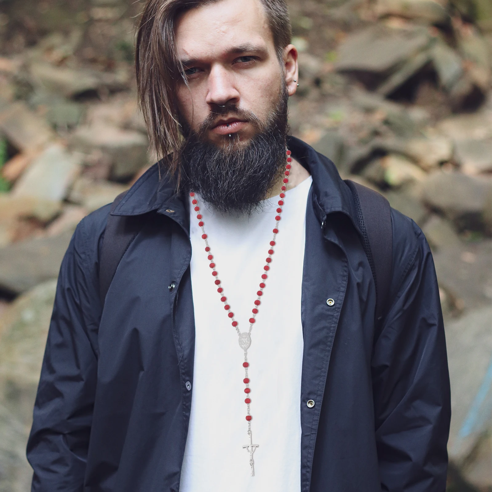 

2pcs Wooden Rosary Necklace Bracelet Beaded Necklaces Jesus Catholicism Christmas Gift Non Fading Long Chain Amulet Jewelry