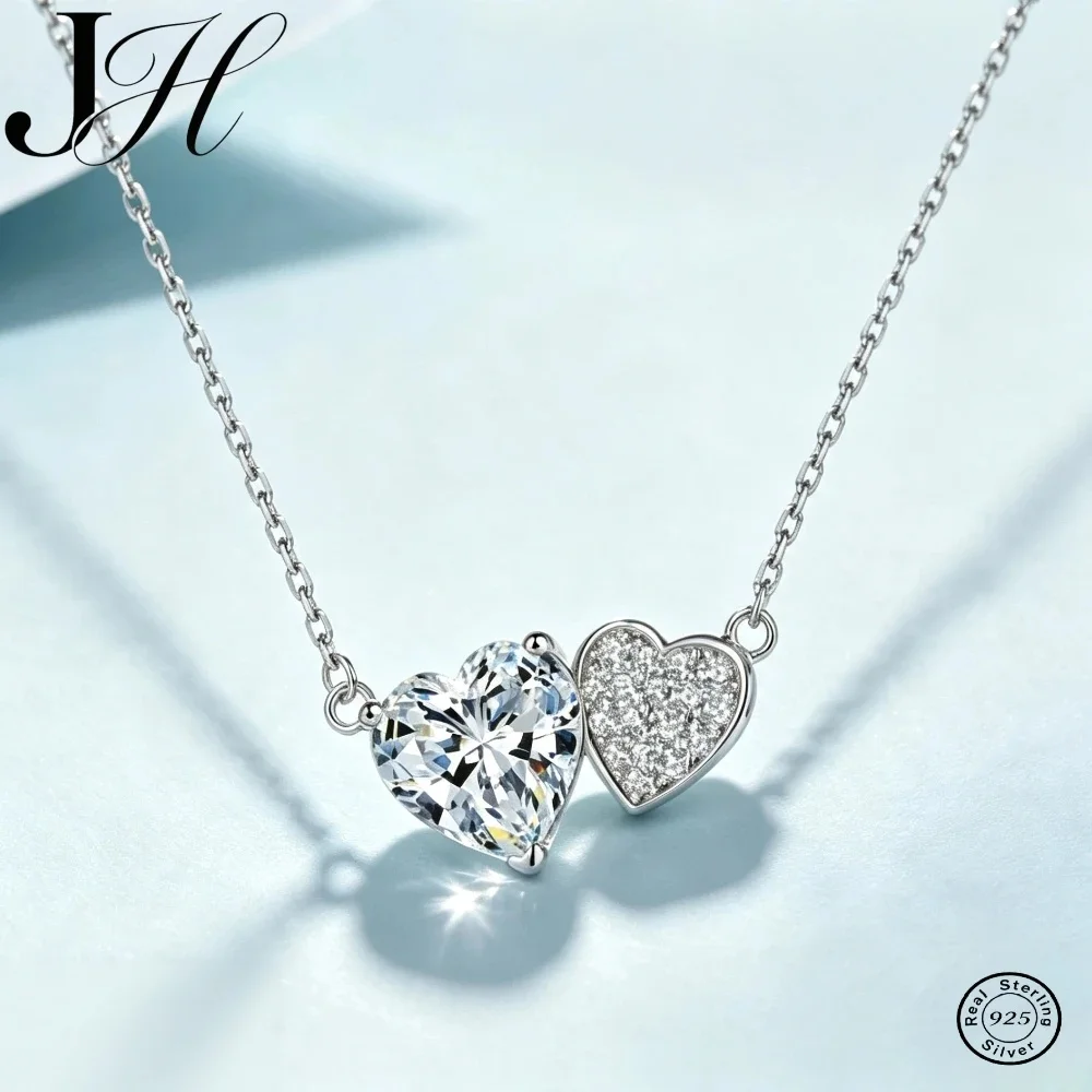 JH 925 Sterling Silver Heart-Shape Moissanite Necklace For Women Zircon D VVS1 Fine Jewelry Lab Gemstone Pendant Necklace
