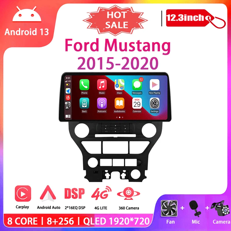 12.3 Android 13 For Ford Mustang 2015 2016 2017 2018 2019 2020 Car Radio Multimedia Video Player GPS  Navigation GPS CarPlay