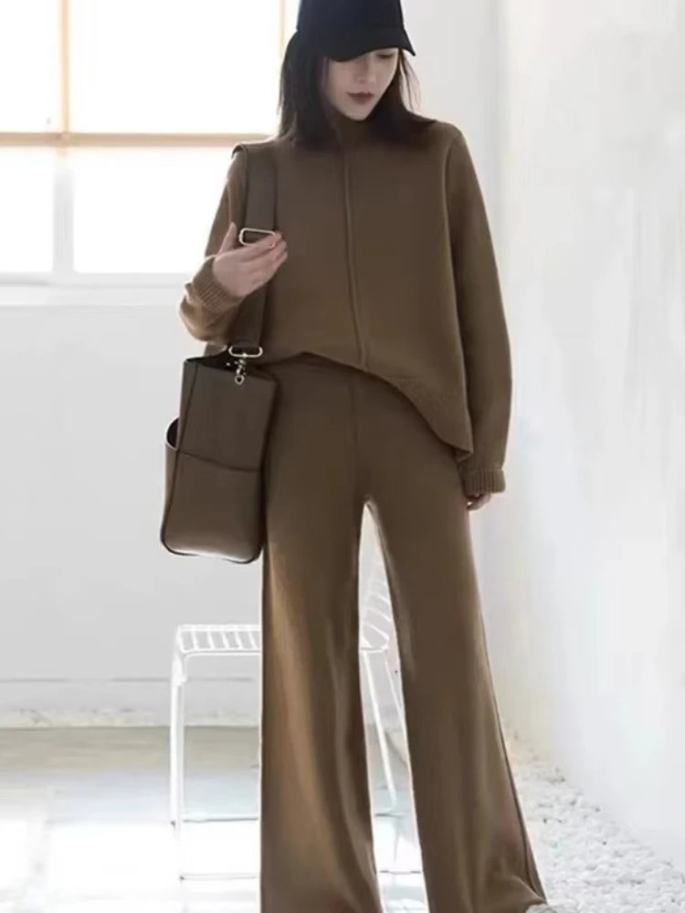 Fashionable Knitted Casual Set Women's Autumn Winter Hot Sale Of The Season New Vintage Stylish Split Sweater Wide Leg Pants ...
