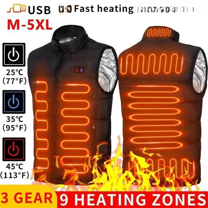 9 Zone  Heated Vest Jacket Unisex High Collar Businesswear Special Wide Fit Summer Collection No Brand Registered