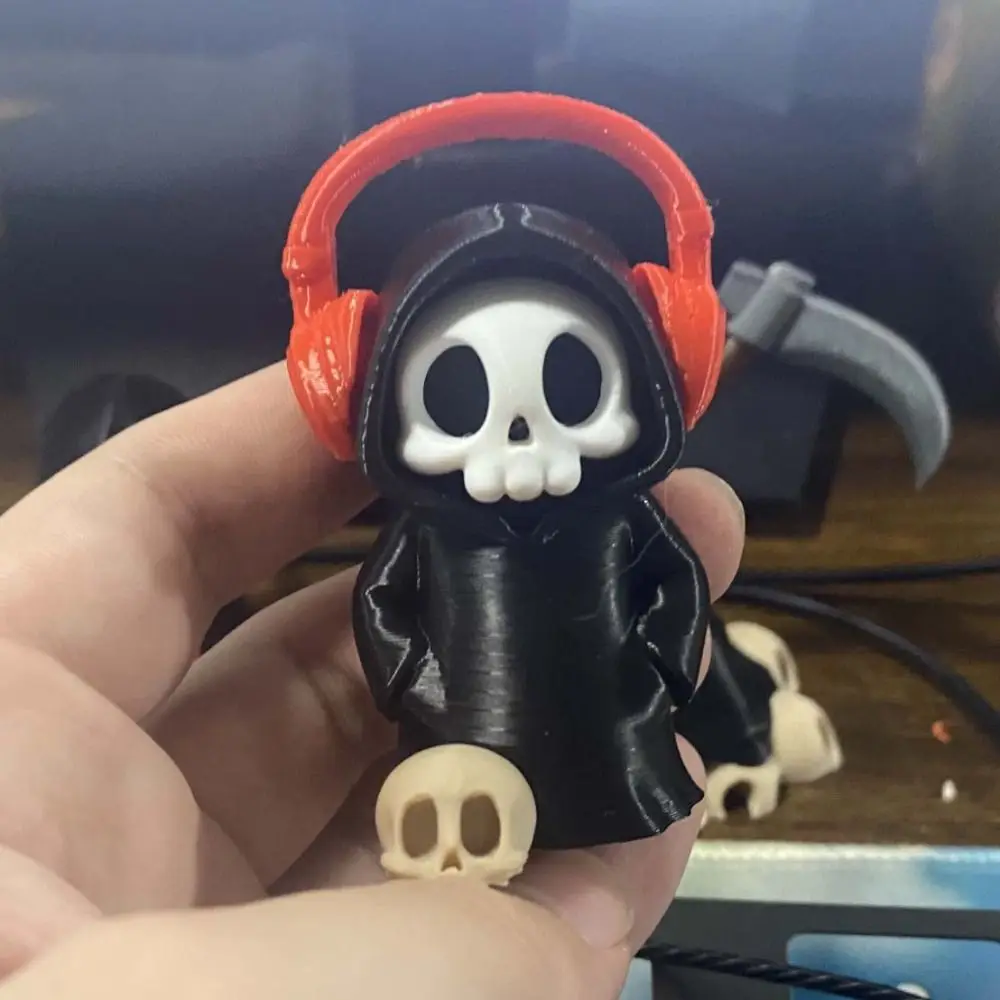 Spooky Car Decor PLA Skeleton Figurine Chibi Cute Grim Reaper Detailed Black 3D Printed Dashboard