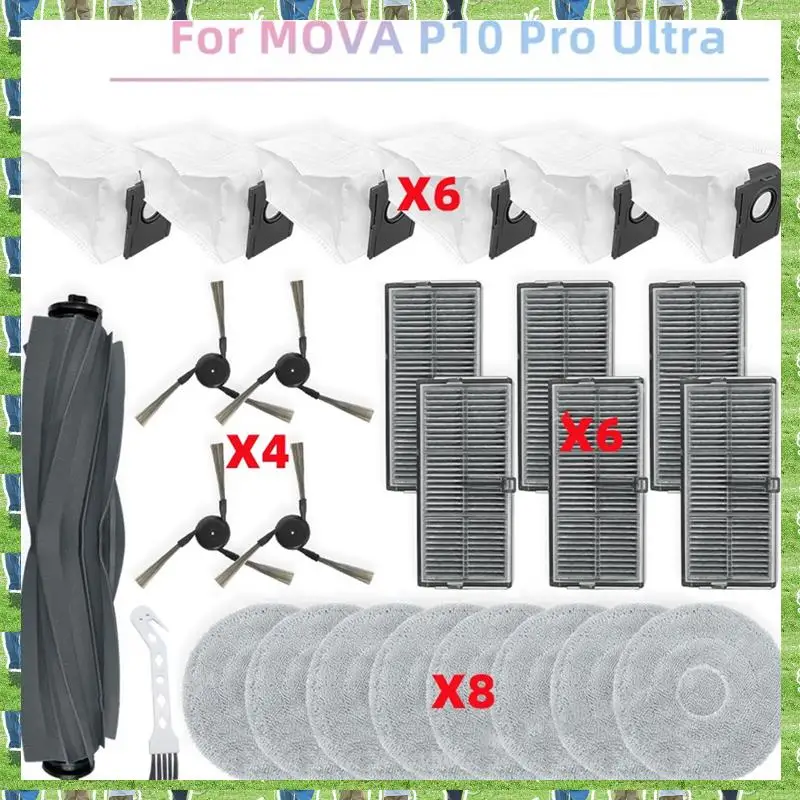

FTS For MOVA P10 Pro Ultra Vacuum Parts Main Tricut Roller Side Brush Hepa Filter Mop Cloth Dust Bag Replacement Accessories