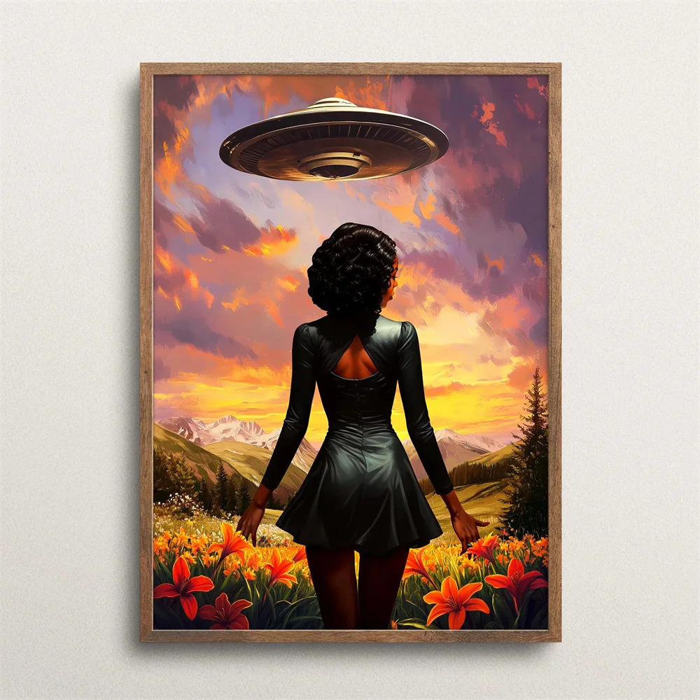 المشي لمسافات طويلة UFO الفن الطباعة-خمر الغريبة المشارك مخدر الفضاء ديكور قماش اللوحة مخدر جدار الفن لمحبي الخيال العلمي #3