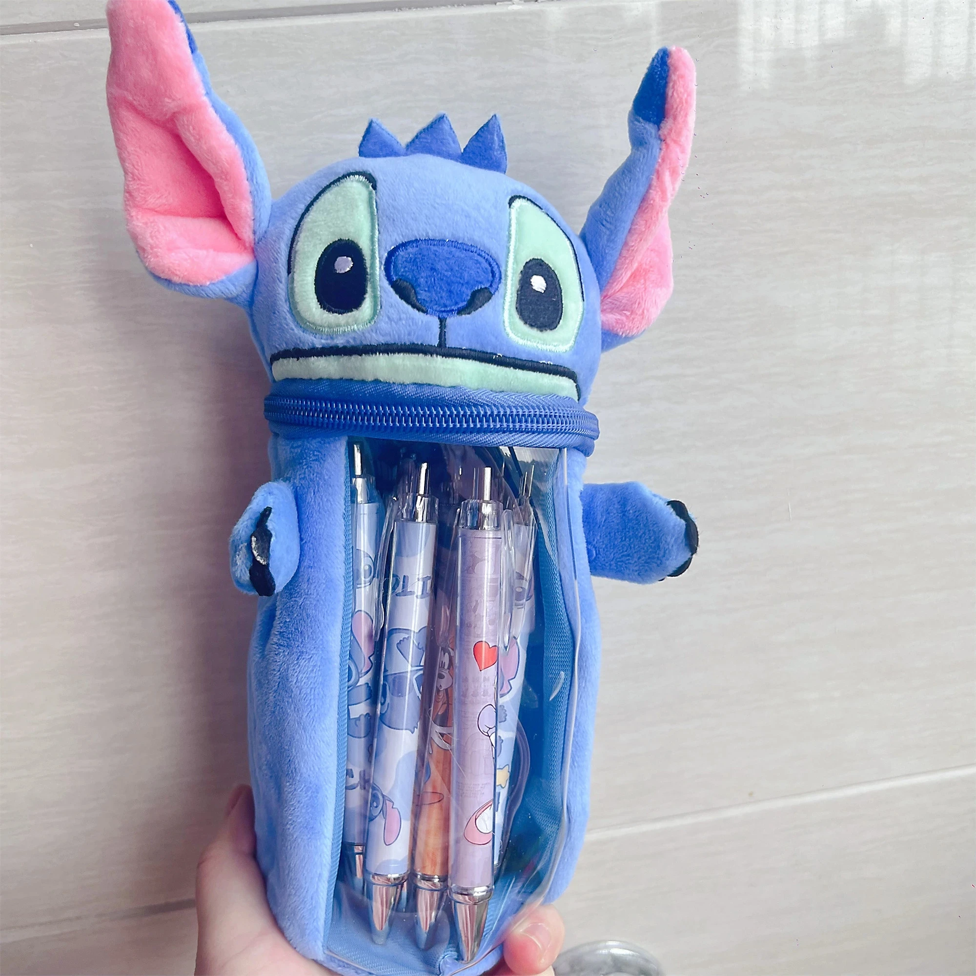 Disney Stitch Anime Plush Pen Pencil Bag Case Stitch Kawaii Girls Large Capacity Pen Bag Makeup Pouch Children Toys Gifts