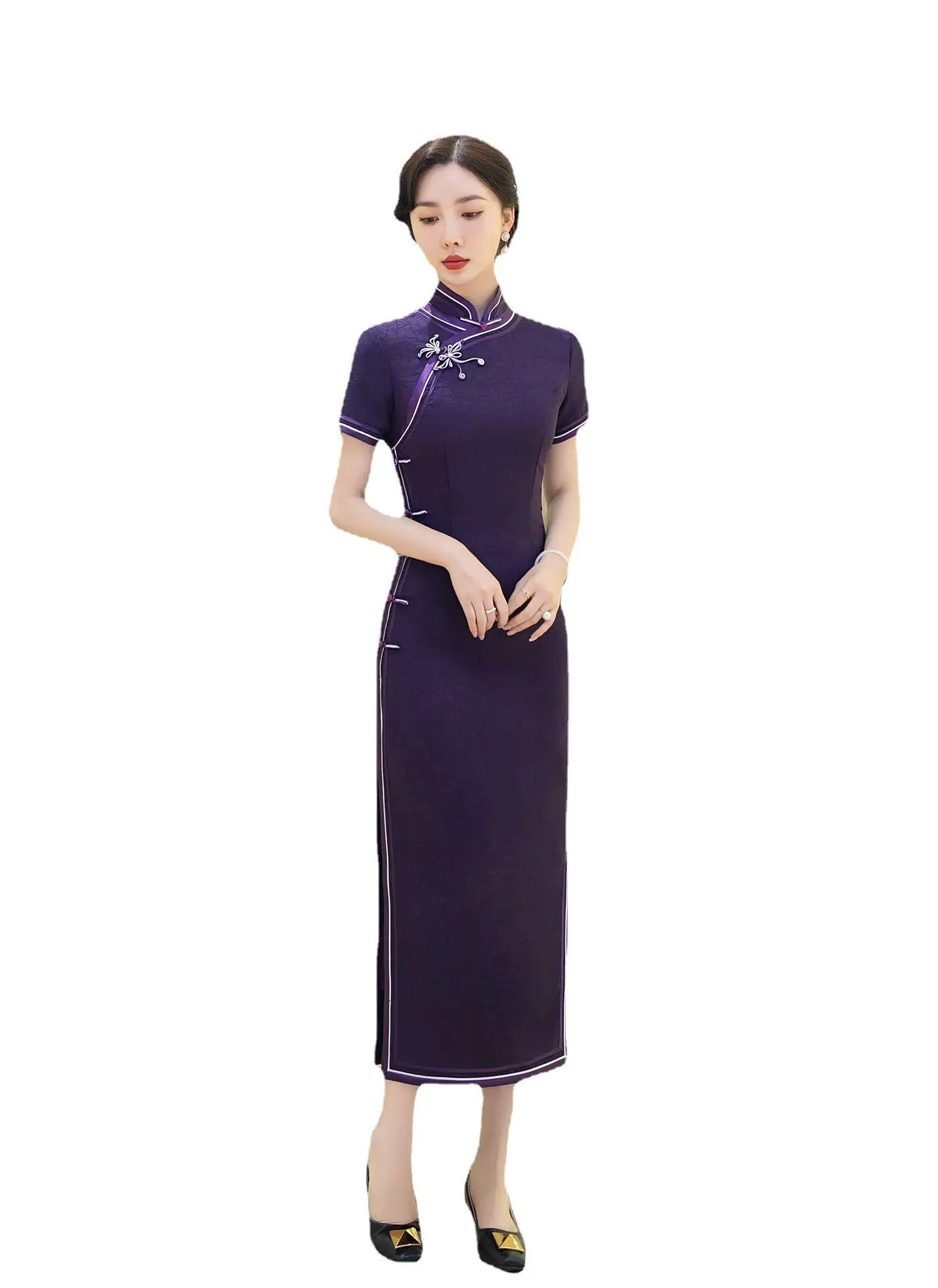 Cheongsam Banquet Clothes Tight Waist Sheath High-End Engagement Vintage Women's Dress Jacquard Wear New Lady