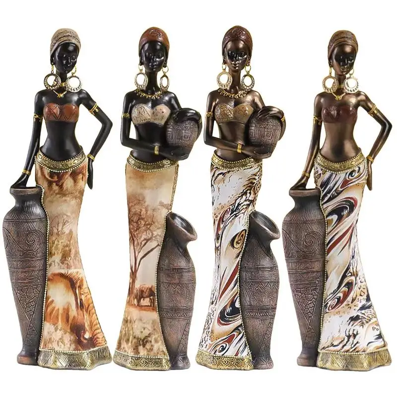 African Style Resin Crafts Ornaments Woman Sculpture Resin African Statues African America Art Collectible Figurines For Shelve