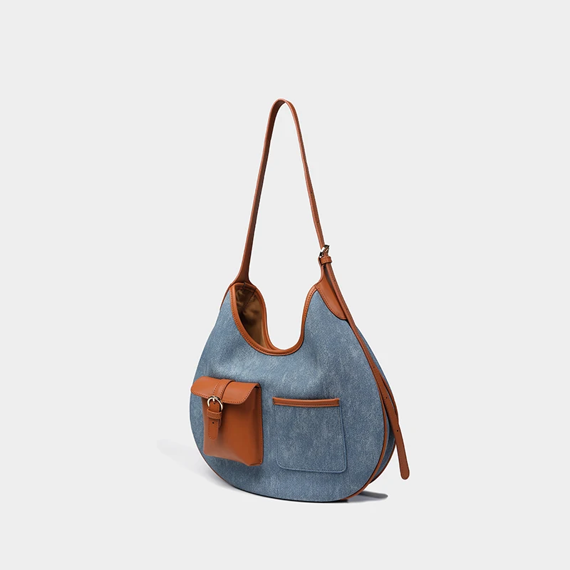 

Niche Retro Women Bags 2024 Summer New Denim Large Capacity Casual Trend Fashionable Shoulder Underarm Tote Crescent Bag