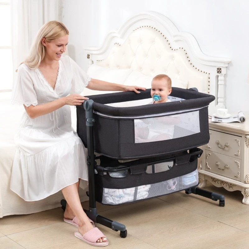 Babyfond Neonatal Multifunctional Crib Splicing Queen Bed Crib Crib Foldable Mobile Lift Portable