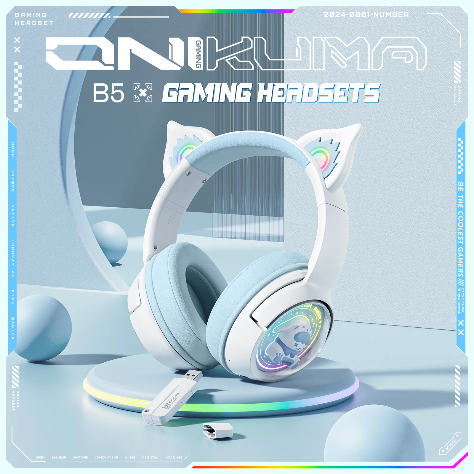 ONIKUMA B5 Tri-Mode-Gaming-Headset Gamer-Headset Stereo-Headset mit Mikrofon RGB-Beleuchtung