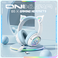 ONIKUMA B5 Tri-mode Gaming Headset Gamer Headset Stereo Headset with Microphone RGB Lighting Cute 3D Cartoon for iPad Tablet PS4