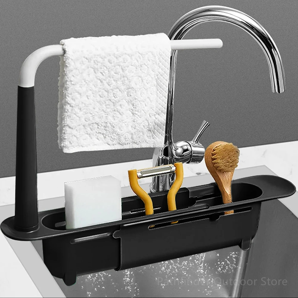 Telescopic Sink Shelf Kitchen Sinks Organizer Soap Sponge Holder Sink Drain Rack Storage Basket Kitchen Gadgets Accessories Tool