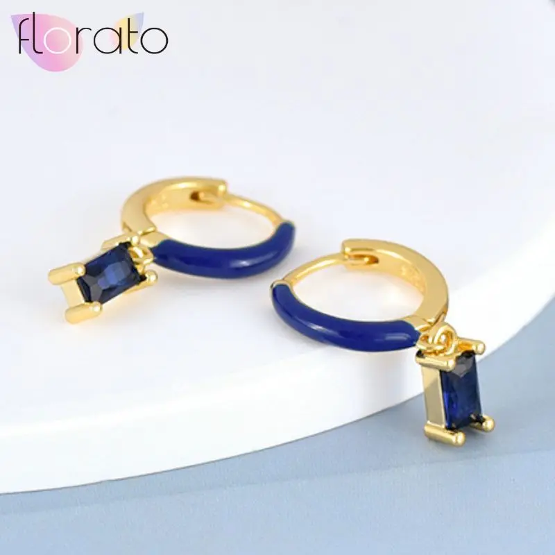 

925 sterling Silver Ear Needle Enamel Different Shapes Zircon Pendant Hoop Earrings Women's Casual Fashion Earrings Jewelry Gift