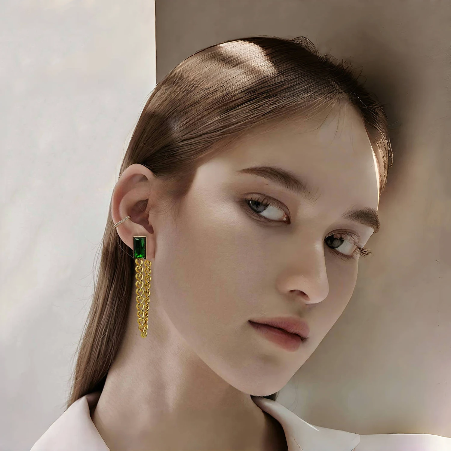 Stainless Steel Tassel Green Female Earrings Temperament Earrings for Woman