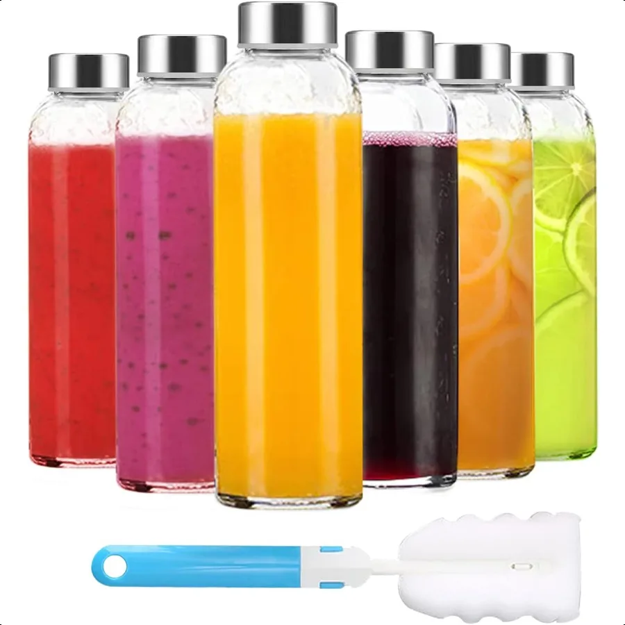 

Clear Glass Bottles with Lids 18 oz Reusable Glass Water Bottles with Stainl Steel Cap for Juicing Refrigerator 100 Leak Proof