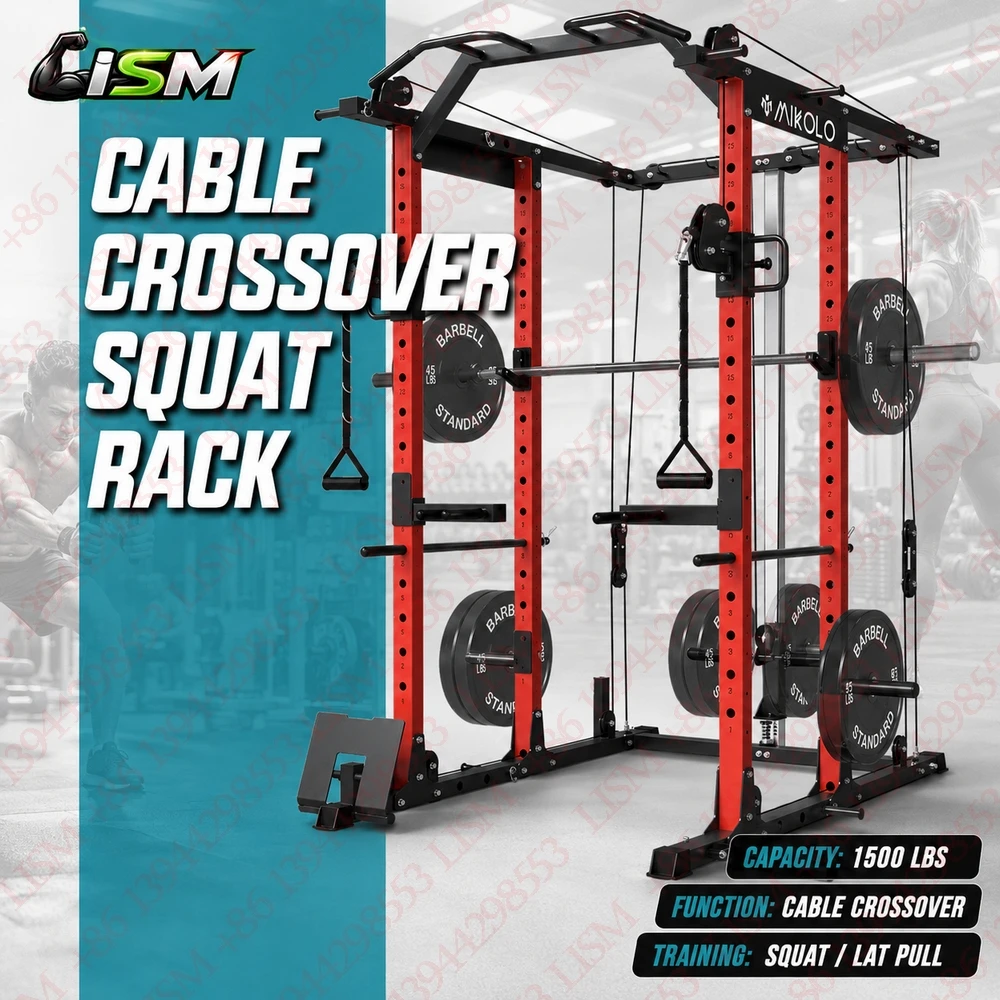 Gaiola de Força Reforçada para Agachamento 1500LBS com Sistema de Crossover de Cabos e Puxada LAT para Treino de Força em Academia Doméstica