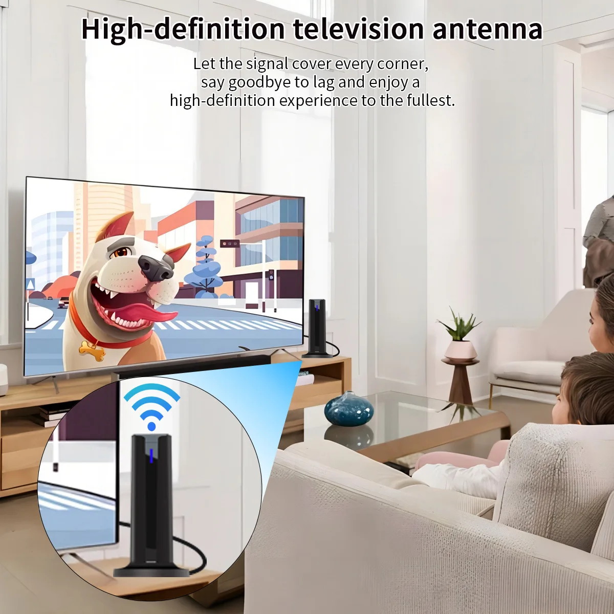 Antenna TV digitale per Smart TV Antenna TV interna 360 ° &L'antenna HDTV per ricezione a lungo raggio supporta 4K 1080p con base stick 3M