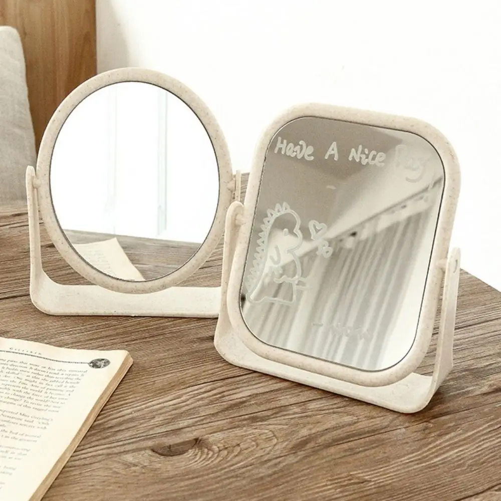 Espejo de maquillaje de escritorio plegable, espejo de princesa portátil de doble cara, espejo redondo cuadrado giratorio ajustable de 360 grados para el hogar