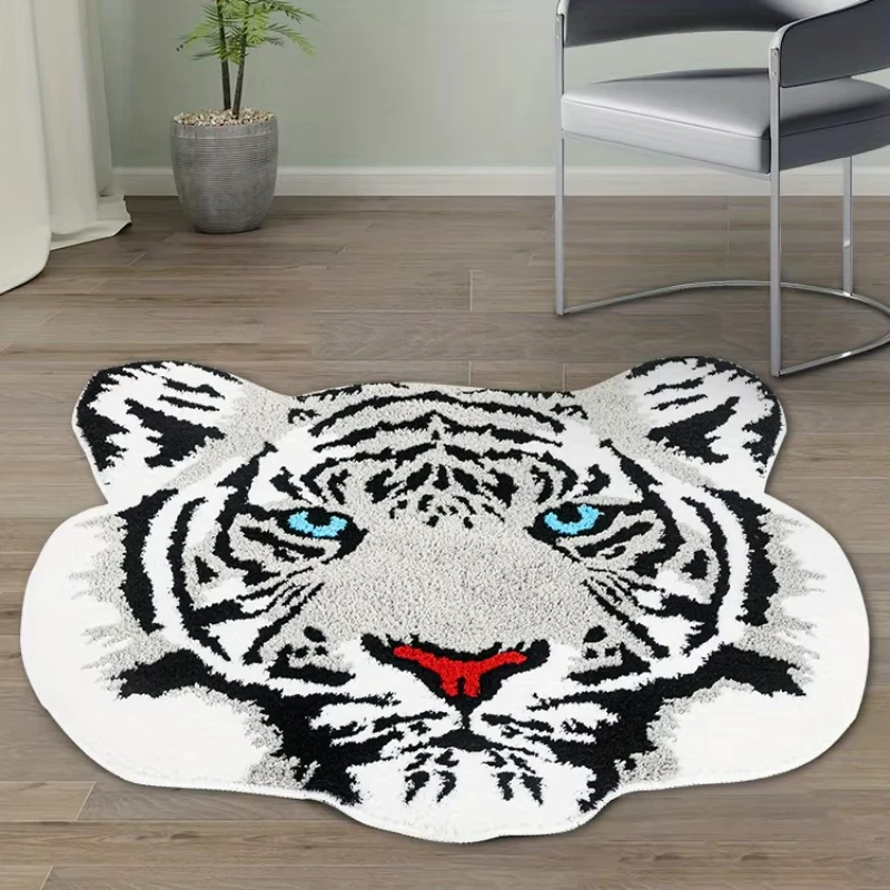 Tiger Head Pattern Carpets for Living Room Home Plush Study Animal Rug Fluffy Soft Bedside Mat Light Luxury Bedroom Decor Carpet