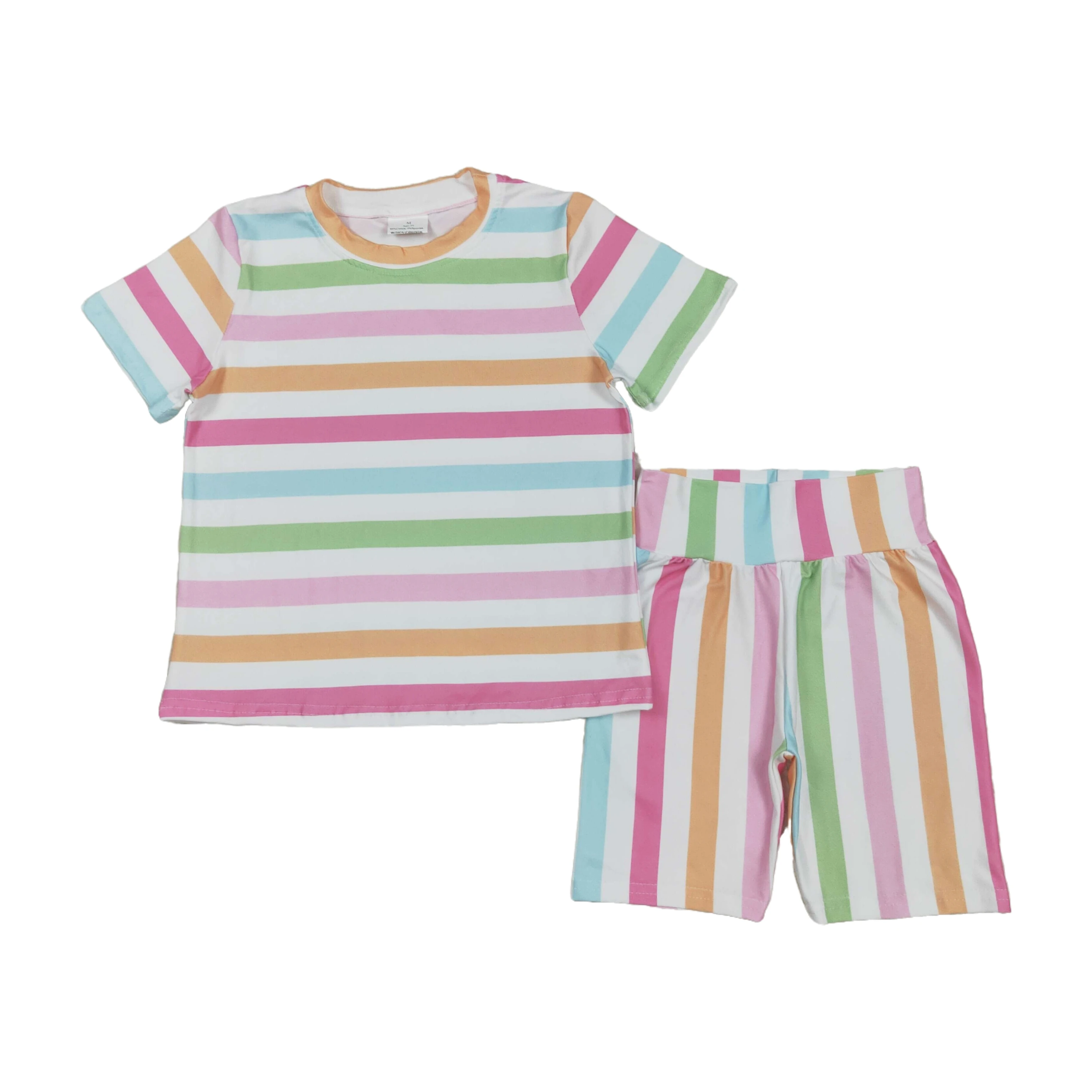 Wholesale Baby Girls Colorful Stripes Short Sleeves Top Shirt Shorts Clothes Pajamas Sets Summer Toddler Kids Children Outfit