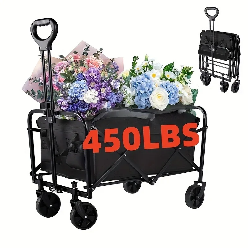 Heavy Duty Multi-functional Foldable Metal Frame Trolley - Practical Rolling Hand Cart with Large Load Bearing for Warehouse Logistics Factory Workshop Outdoor Cargo Moving
