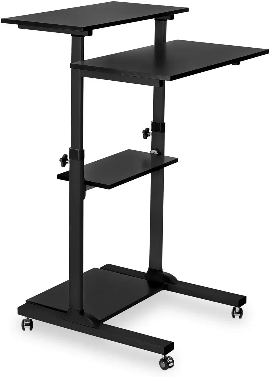 Mobile Standing Desk Cart, Height Adjustable Rolling Stand Up Desk, Computer Workstation for Office, School, Teachers,