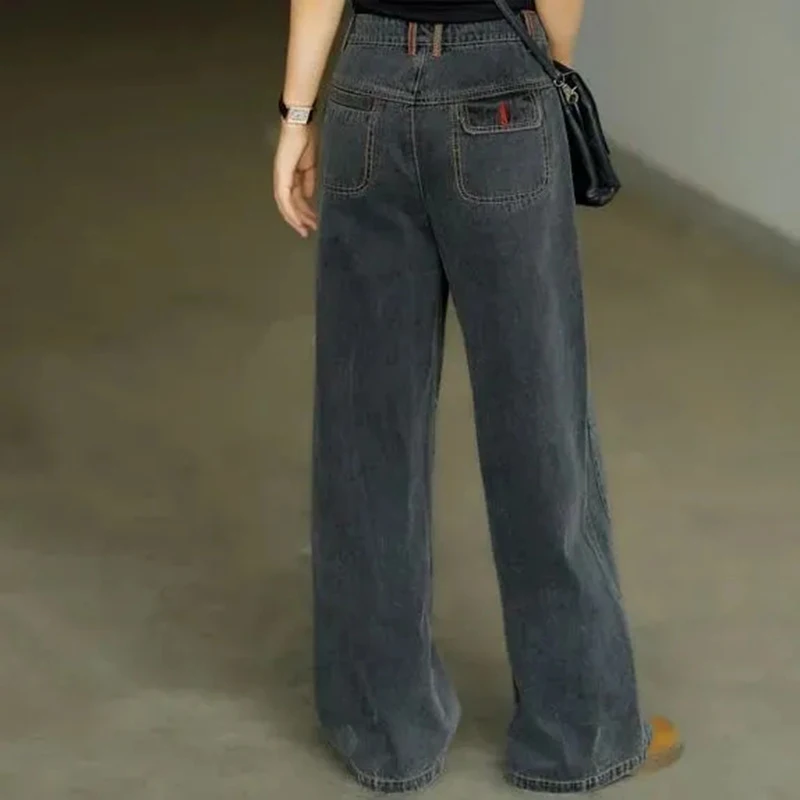 Duży rozmiar 28-36 Wysoka talia Czarne dżinsy z szeroką nogawką Luźne koreańskie modne spodnie jeansowe Casual Baggy Straight Vaqueros Women Streetwear