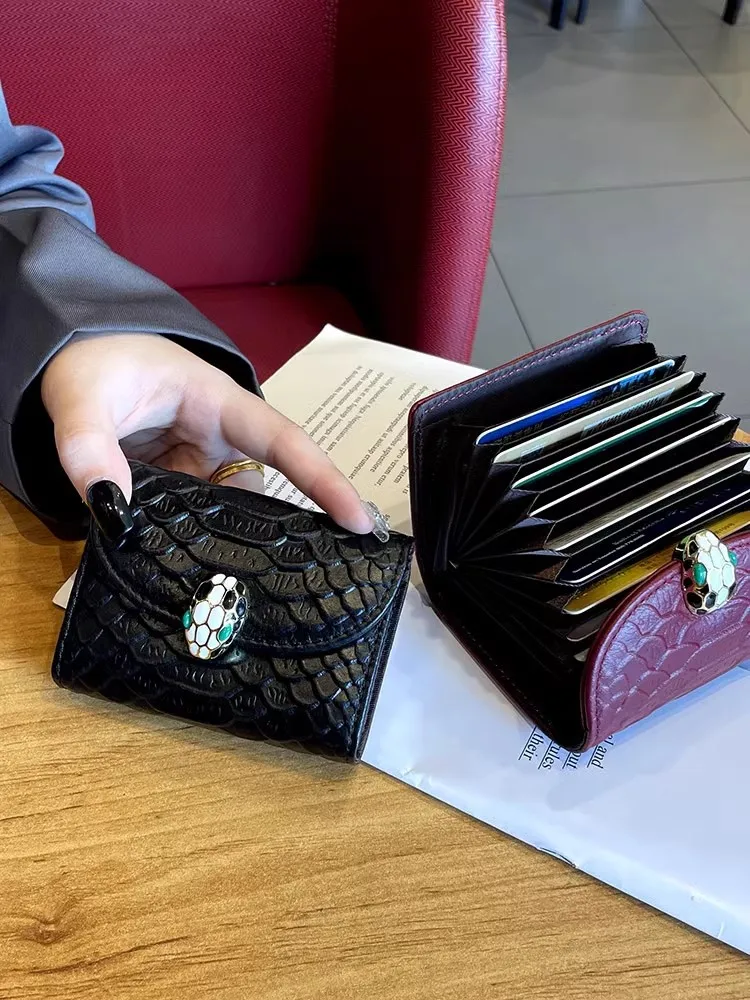 Leather organ card package ladies ultra-thin and simple snake skin compact card holder degaussing multi-card card package