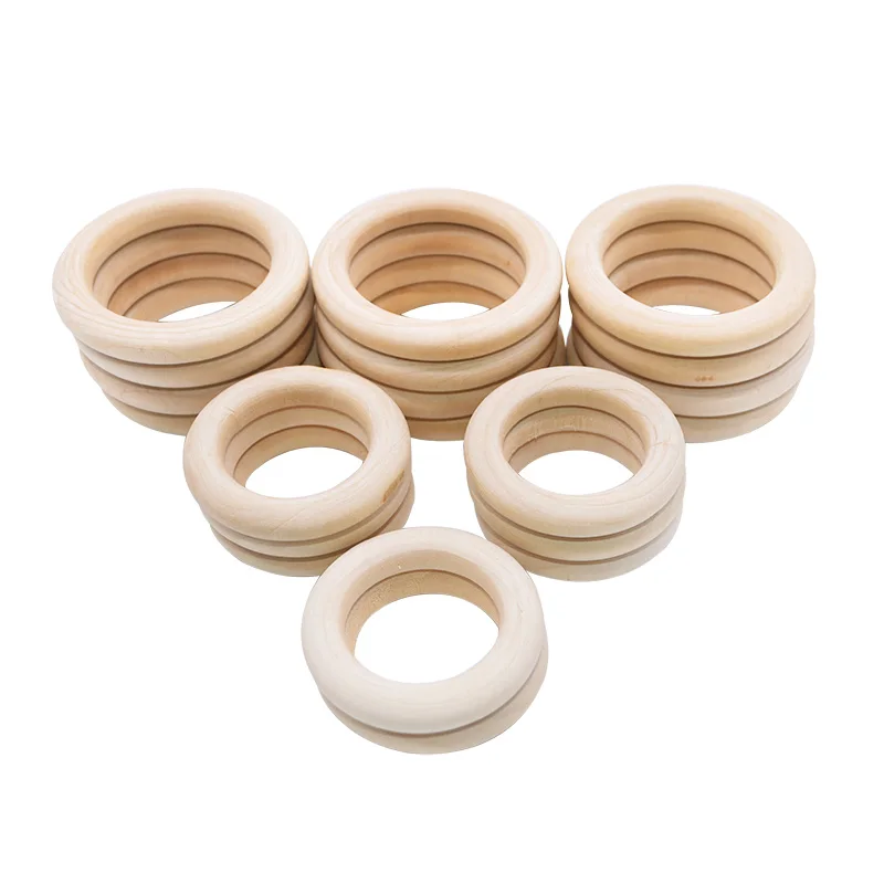 5Pcs 5.5/6.5cm Natural Wood Rings Baby Teething Rings Infant Teether Kids Toy Wooden Beads For DIY Craft Gift Home Decoration