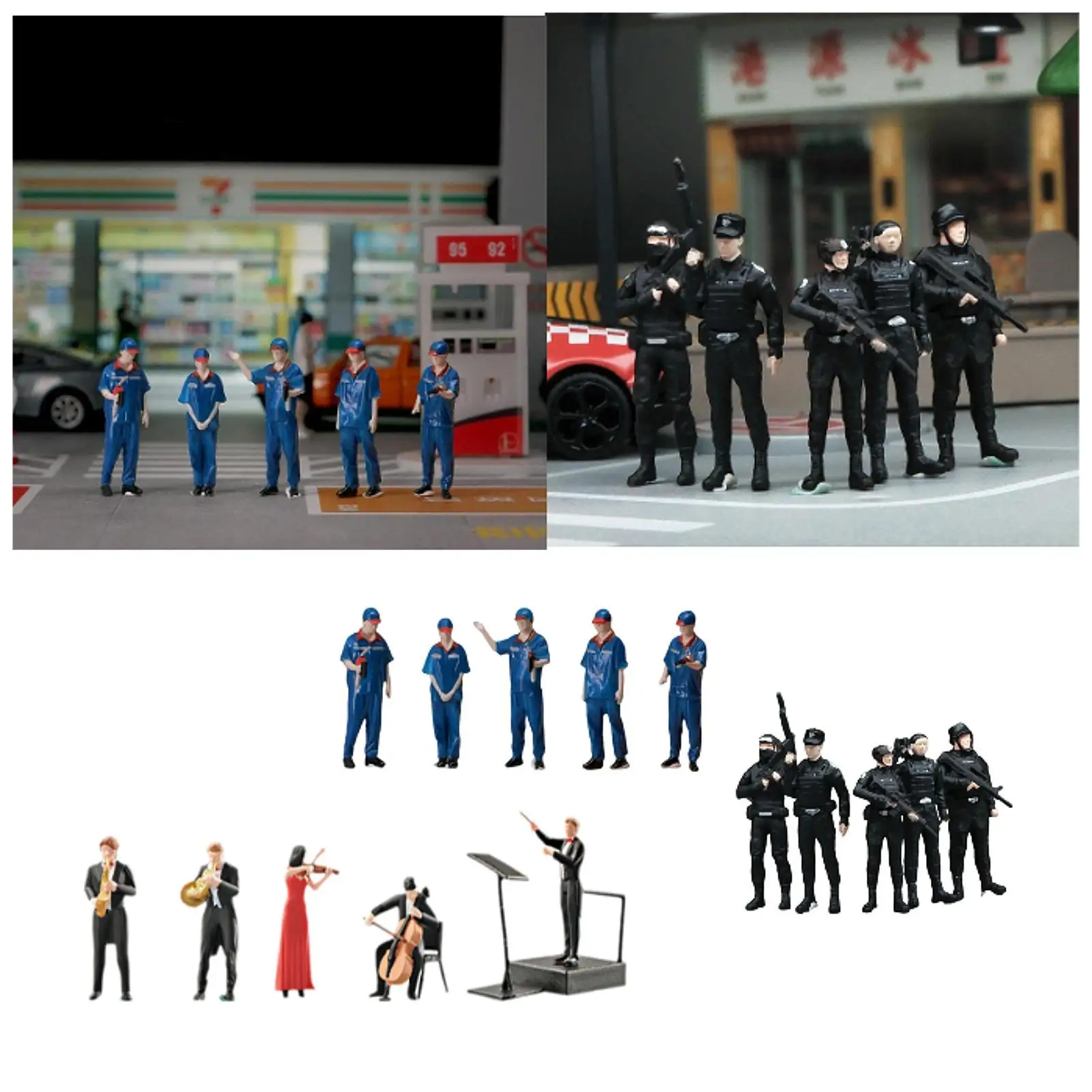 

5x 1/64 Scale Miniature Scenes Outdoor Realistic Layout Props Collection Landscape Decoration Decorative Resin Figure Model