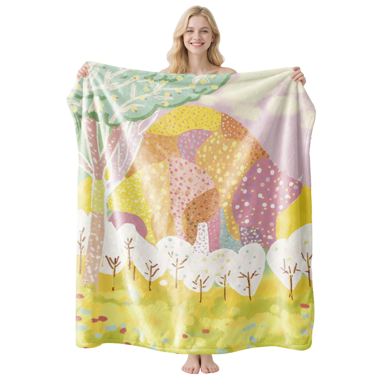 Hot Air Balloon Throw Blanket Floral Meadow Butterfly Plush Blankets Spring Landscape Sofa Nap Cover Cozy Bedding Blanket