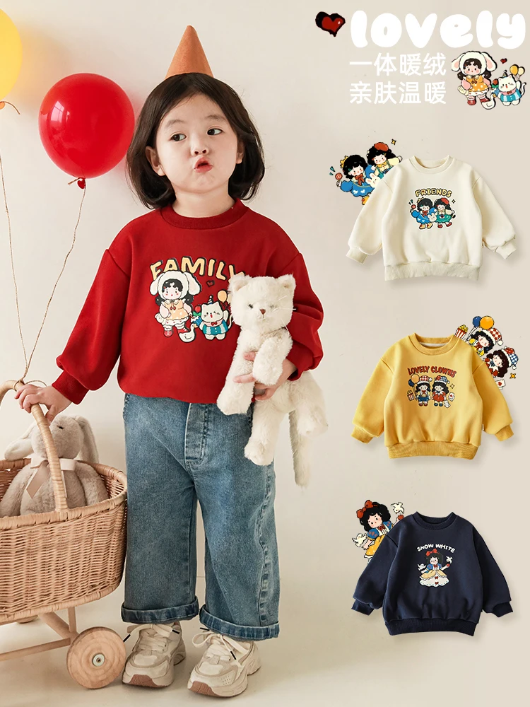 

Girls Printed Plush Hoodie Winter Windproof Warm Casual Top Children Sweatshirt