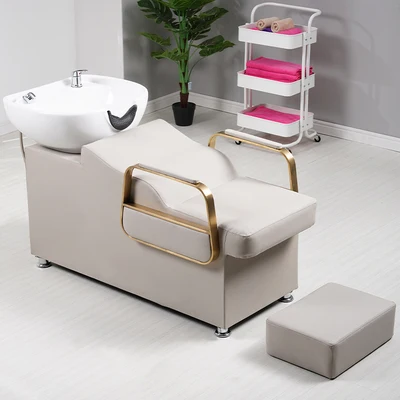 Hot Sale Hair Salon Color Custom Comfortable Massage Furniture Shampoo Chair Washing Bed With Bowl